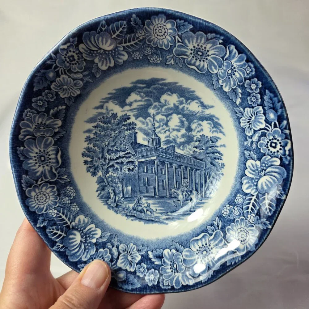 Staffordshire Liberty Blue Coupe Soup Bowl Blue White Design Mount Vernon